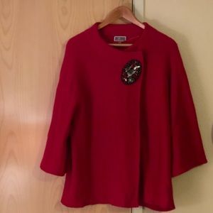 JM Collection Wool Sweater with Broach